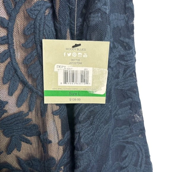 NWT John Mark Romantic Blue Lace Bell Sleeve Navy Lace Up Midi Dress Size Large - Picture 6 of 13